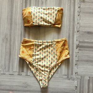 Floral and Geometric Print Bikini Set